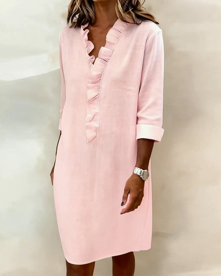 Robe À Volants Col V Unie