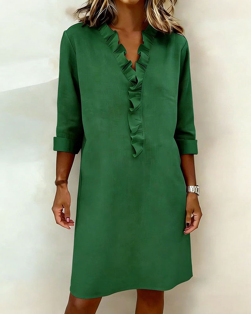 Robe À Volants Col V Unie