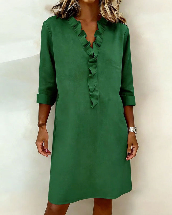 Robe À Volants Col V Unie