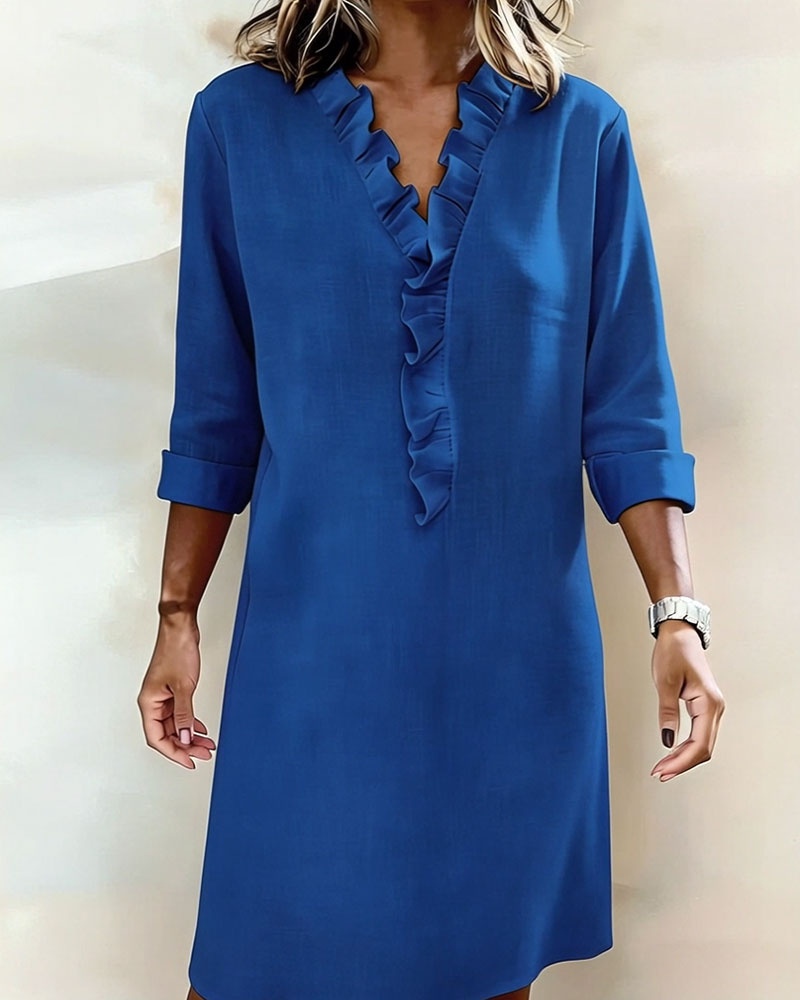 Robe À Volants Col V Unie