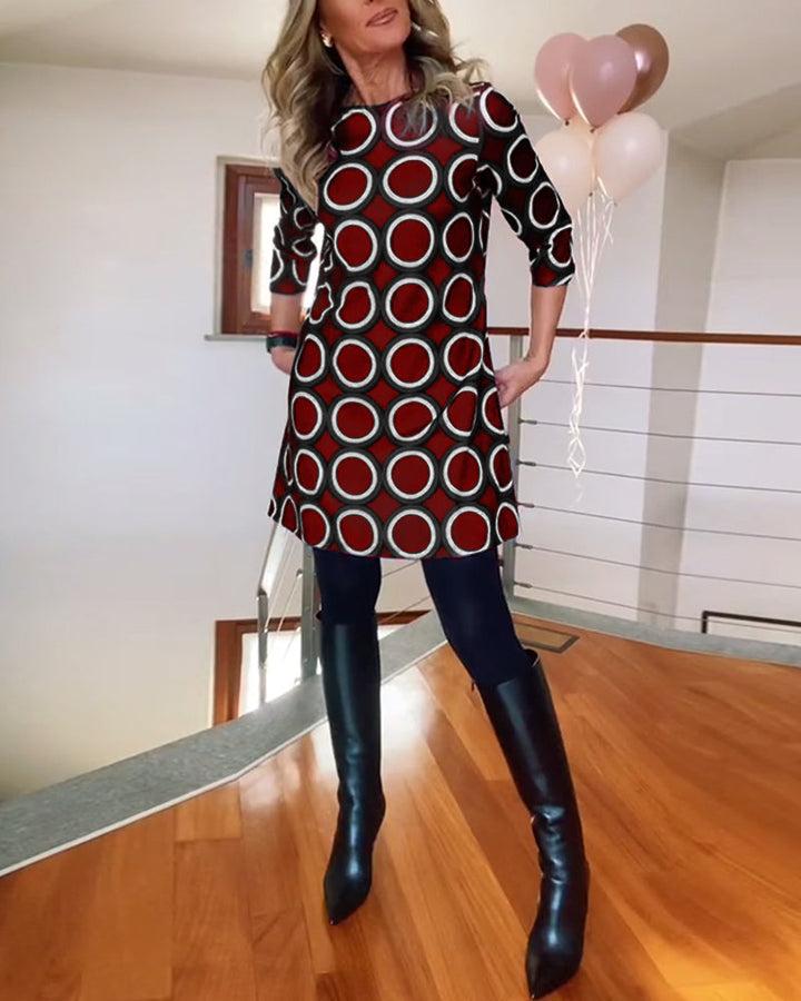 Robe décontractée à col rond et imprimé cercles