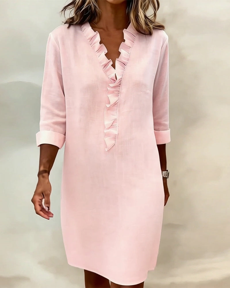 Robe À Volants Col V Unie