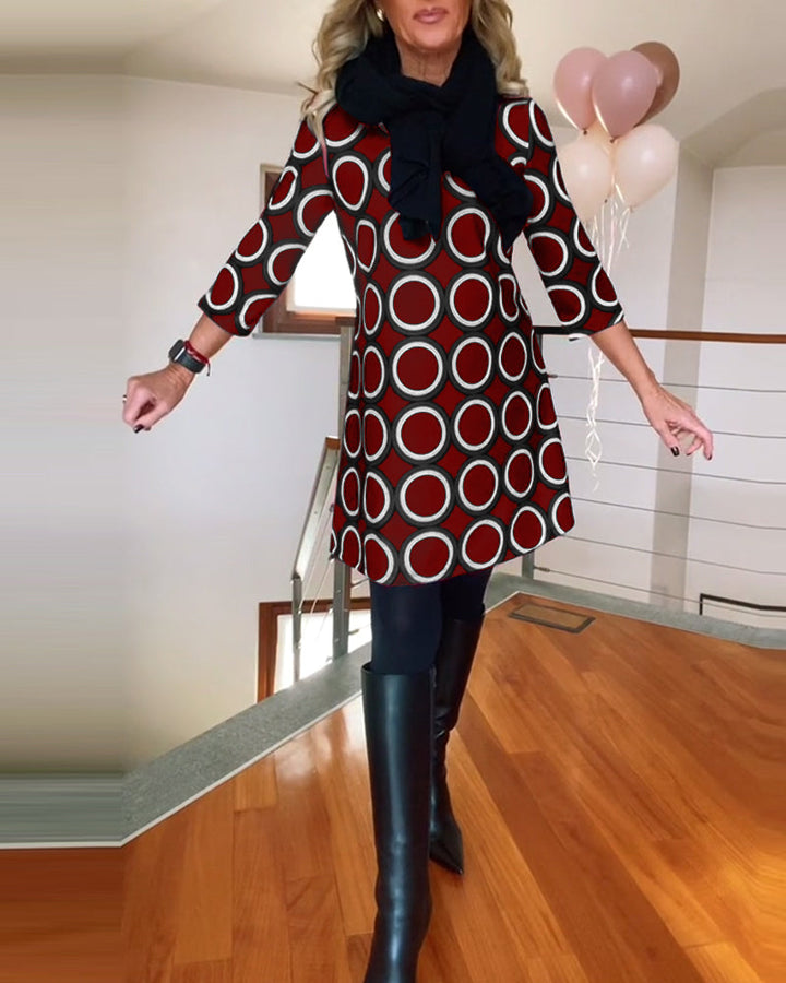Robe décontractée à col rond et imprimé cercles