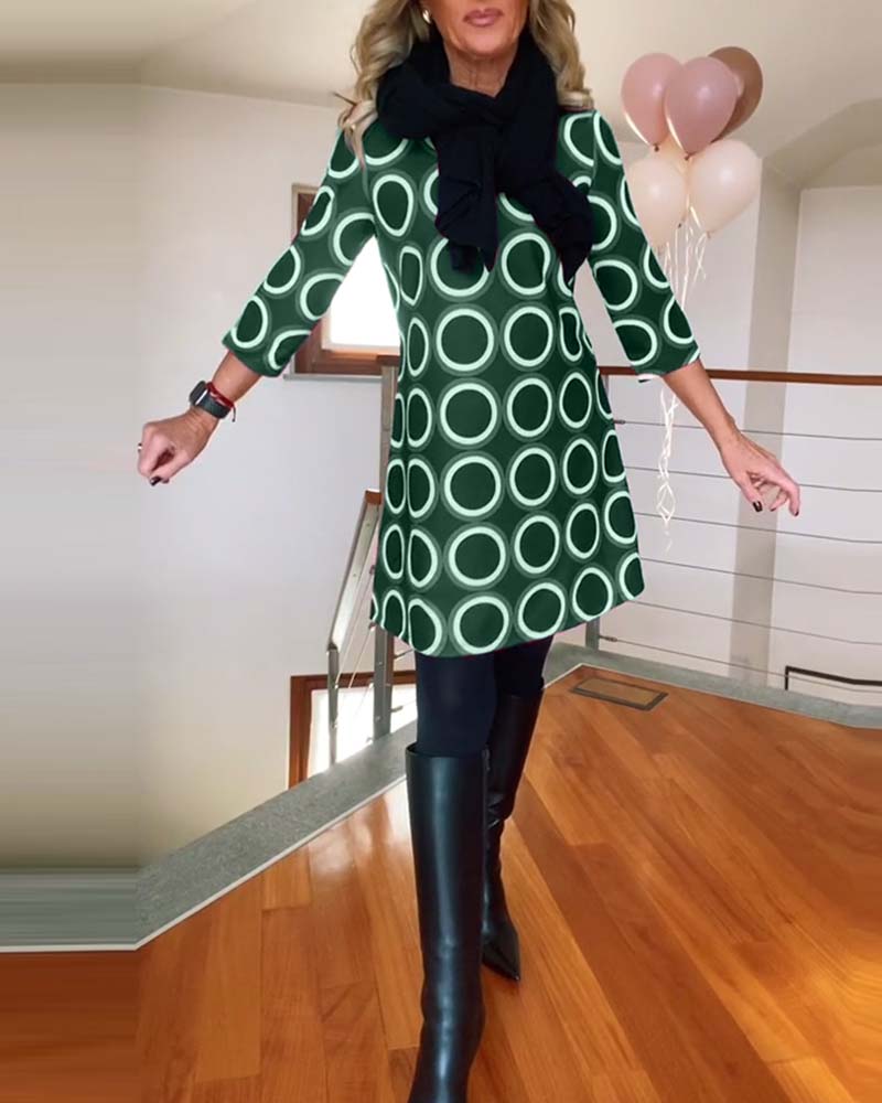 Robe décontractée à col rond et imprimé cercles