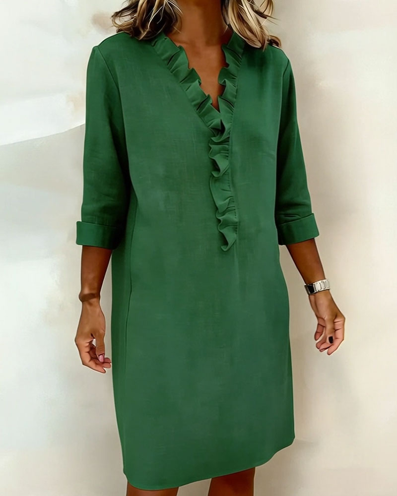 Robe À Volants Col V Unie