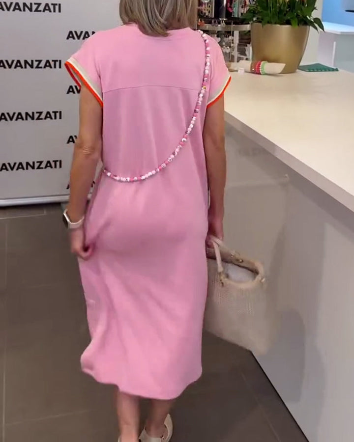 Robe Manches Feuille De Lotus Encolure V Fente Décontractée