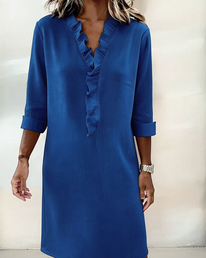 Robe À Volants Col V Unie