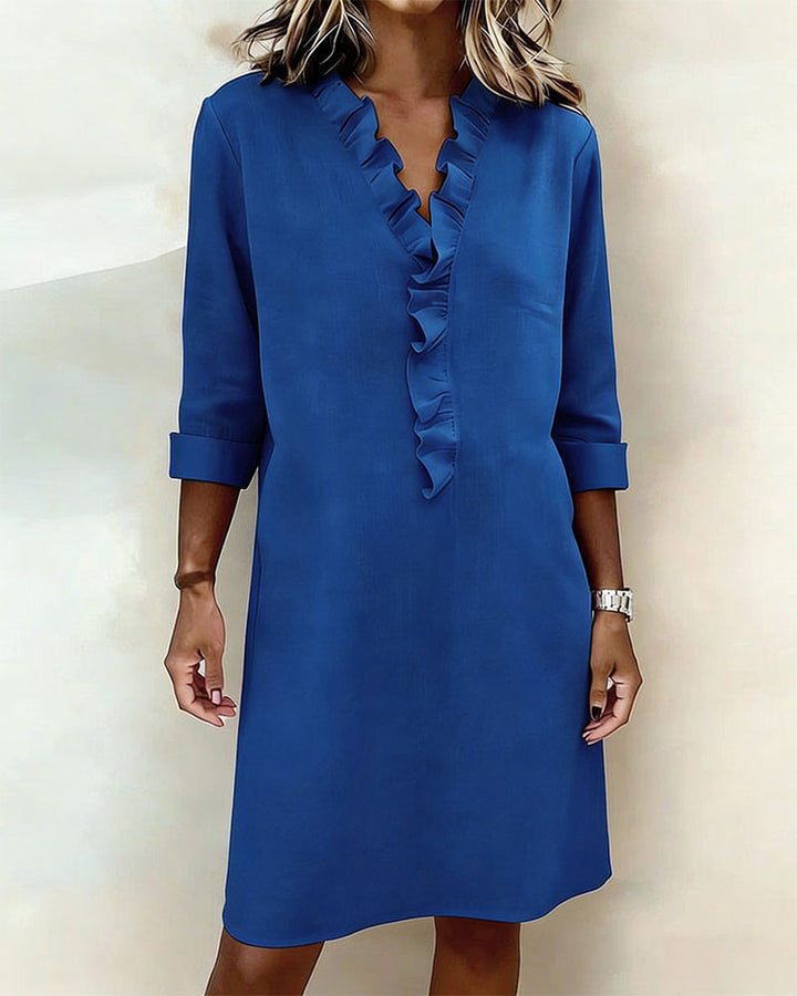 Robe À Volants Col V Unie