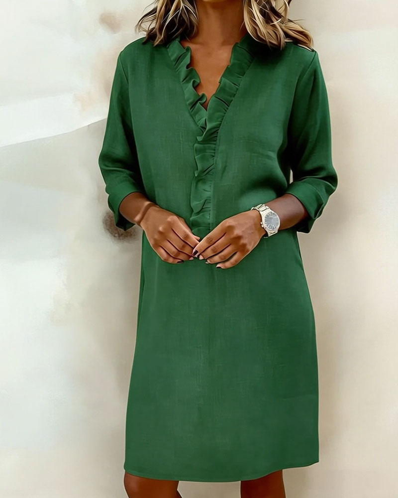 Robe À Volants Col V Unie