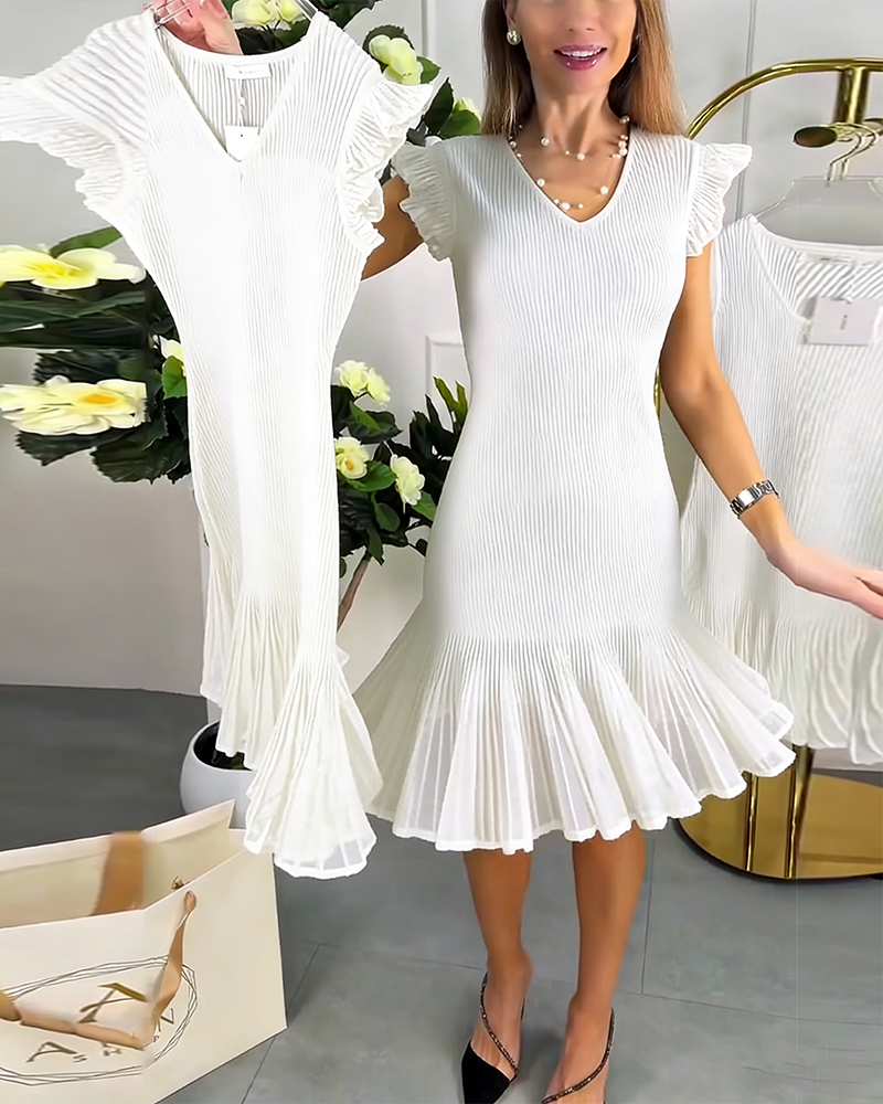 Robe Petites Manches Volant Dentelle Col V