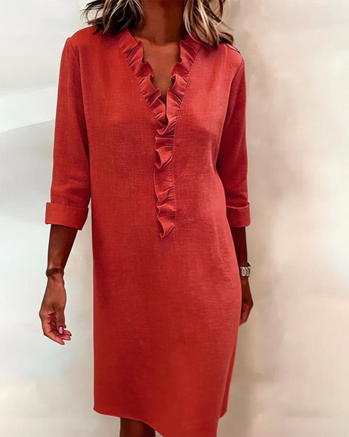 Robe À Volants Col V Unie