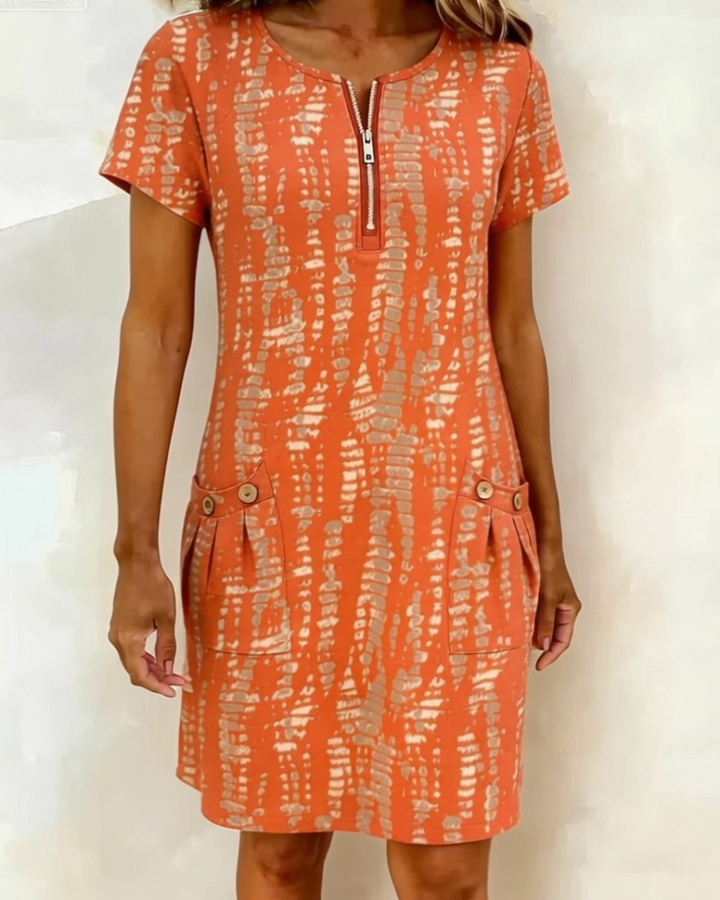 Robe Imprimé Demi-Fermeture Éclair Grande Poche