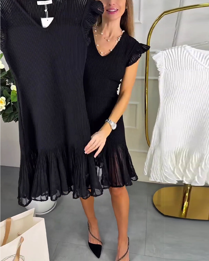 Robe Petites Manches Volant Dentelle Col V