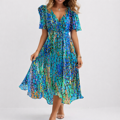 SAPHIR | ROBE MIDI BLEUE CÔTIÈRE AÉRÉE