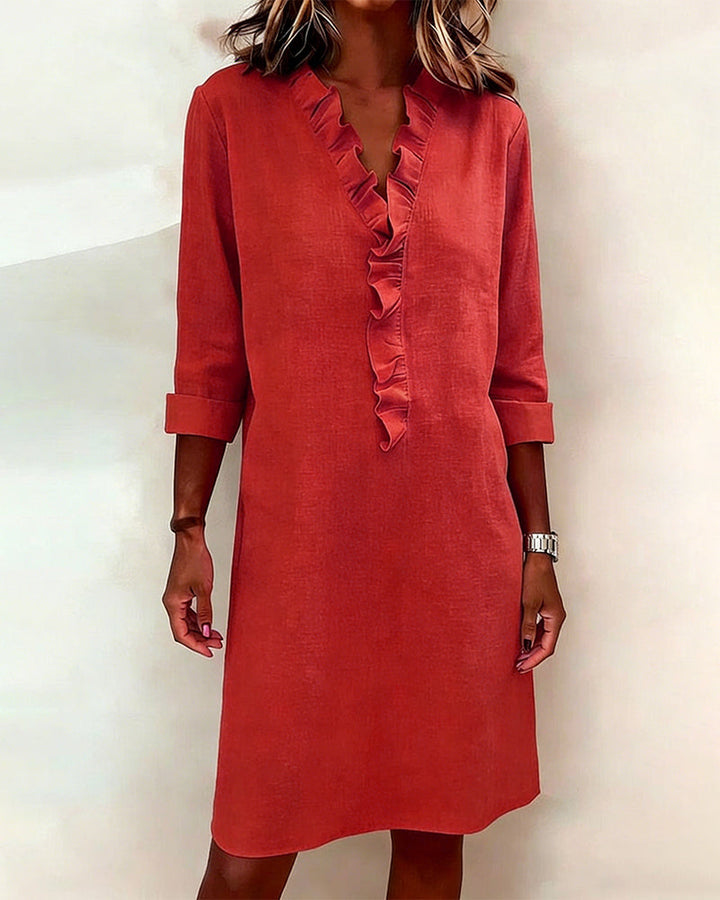 Robe À Volants Col V Unie