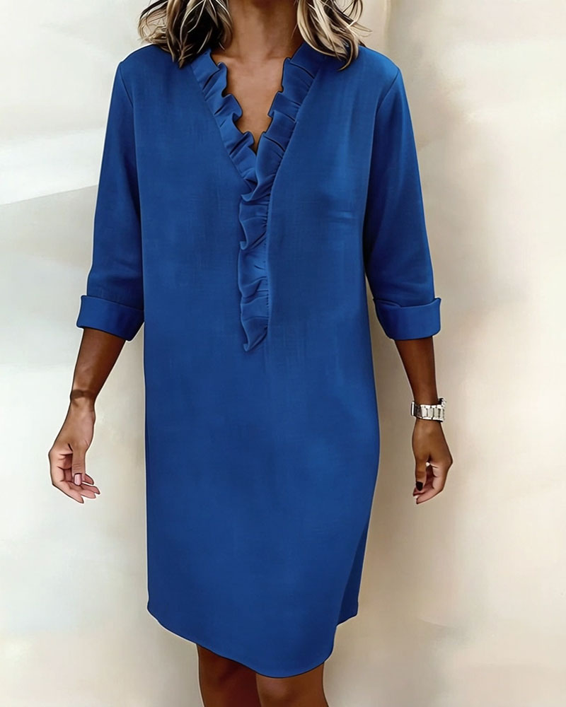 Robe À Volants Col V Unie