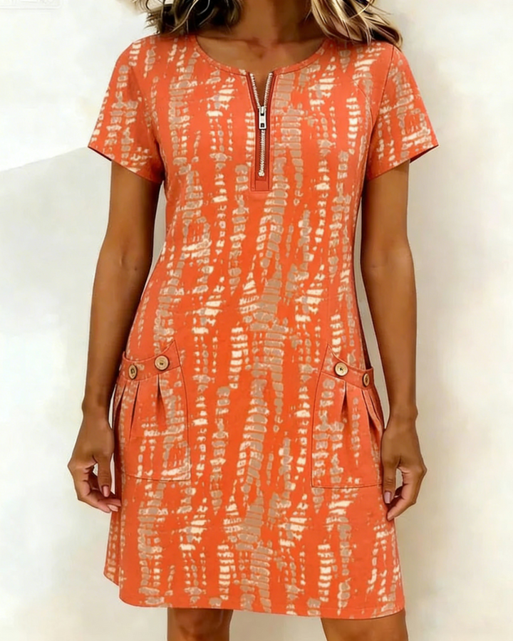 Robe Imprimé Demi-Fermeture Éclair Grande Poche