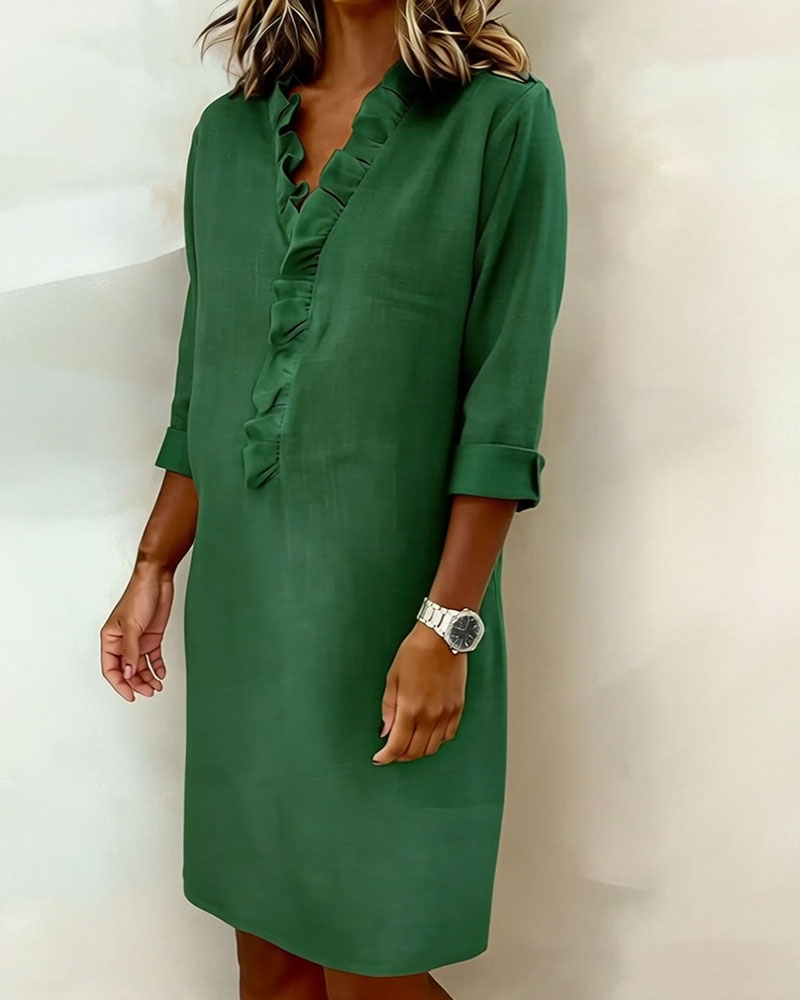 Robe À Volants Col V Unie