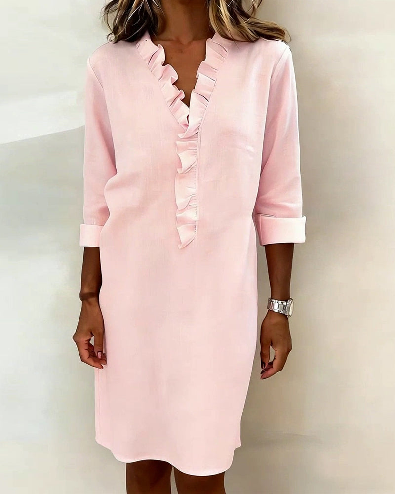 Robe À Volants Col V Unie