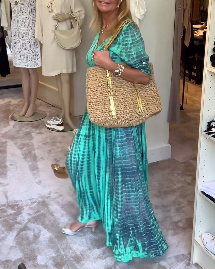 Robe longue boutonnée imprimée à col en V